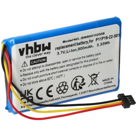 vhbw Batterie compatible avec TomTom 4ET0.002.07, Start XL GPS, appareil de navigation (900mAh, 3,7V, Li-ion) - Remplacement pour P11P16-22-S01, S4IP016702174