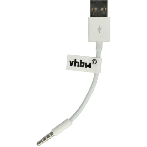 vhbw Cble de donnes USB (type A sur lecteur MP3) cble de chargement  compatible avec Apple IPod Shuffle 3G, 2G lecteur MP3 - blanc, 10 cm