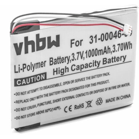 vhbw Batterie remplacement pour Garmin 361-00046-00, 361-00046-07 pour GPS, appareil de navigation (1000mAh, 3,7V, Li-polymère) (1/2)