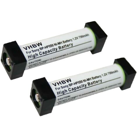 vhbw 2x Batteries remplacement pour Sony 1-756-316-21, 1-756-316-22, BP-HP550 pour casque audio, écouteurs sans fil (700mAh, 1,2V, NiMH)