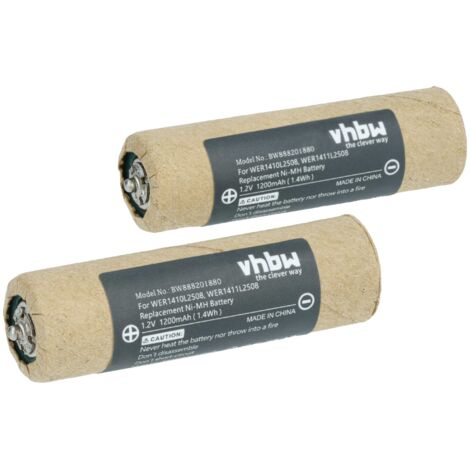 vhbw 2x Batteries compatible avec Panasonic ER1610, ER1611 rasoir tondeuse électrique (1200mAh, 1,2V, NiMH)