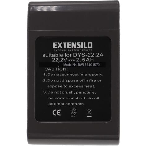 EXTENSILO Batterie compatible avec Dyson V8 Absolute, SV10, V8, V8 Absolute  Cord-Free aspirateur, robot électroménager (4000mAh, 21,6V, Li-ion)