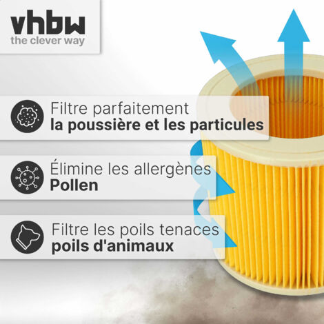 Vhbw Lot De 3x Filtres à Cartouche Compatible Avec Kärcher WD 2, WD 1 Compact Battery Set Aspirateur A Sec Ou Humide Filtre Plisse Jaune 85319267