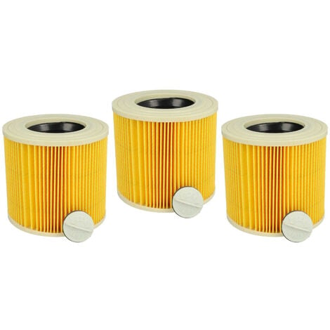 vhbw Lot de 3x filtres à cartouche compatible avec Kärcher WD3P Extension  Kit, WD 3 Premium aspirateur à sec ou humide - Filtre plissé, jaune
