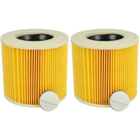 vhbw Lot de 2x filtres à cartouche compatible avec Kärcher WD 2, WD 1 Compact Battery Set aspirateur à sec ou humide - Filtre plissé, jaune (1/5)