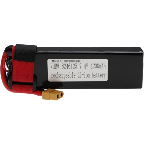 vhbw Batterie compatible avec XT60 connecteur pour modéle RC par ex. voiture de course, avion (4200mAh, 7,4V, Li-polymère, 134 x 44,5 x 18 mm) (1/3)