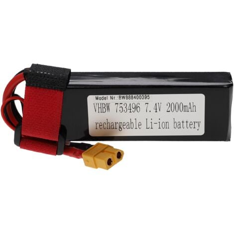 vhbw Batterie compatible avec XT60 connecteur pour modéle RC par ex.  voiture de course, avion (2000mAh