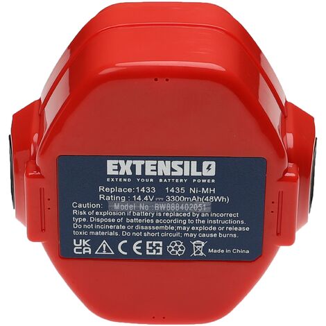 EXTENSILO 2x Batterie compatible avec Makita 8433D, 8433DWDE, 8433DWAE, 8434DWFE, 8433DWFE, JR140D, BMR100 outil électrique (3300 mAh, NiMH, 14,4 V) (1/4)
