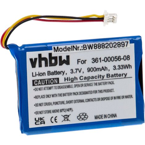 vhbw Batterie remplacement pour Garmin 361-00056-01, 361-00056-50 pour GPS, appareil de navigation (900mAh, 3,7V, Li-ion)