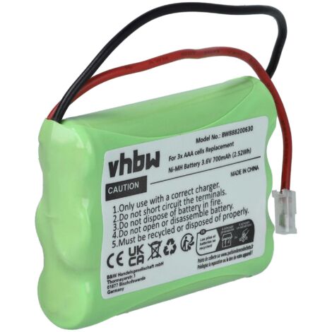 Vhbw – Batterie NiMH 700mAh 3,6V – 3 cellules AAA micro HR03 – Autonomie élevée pour appareils compatibles – Branchement universel