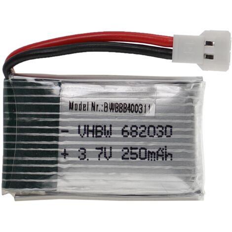 vhbw Batterie compatible avec XH 2.54 2P connecteur pour modéle RC par ex. voiture de course avion (250mAh, 3,7V, Li-polymère, 33 x 20 x 8,5 mm) (1/3)