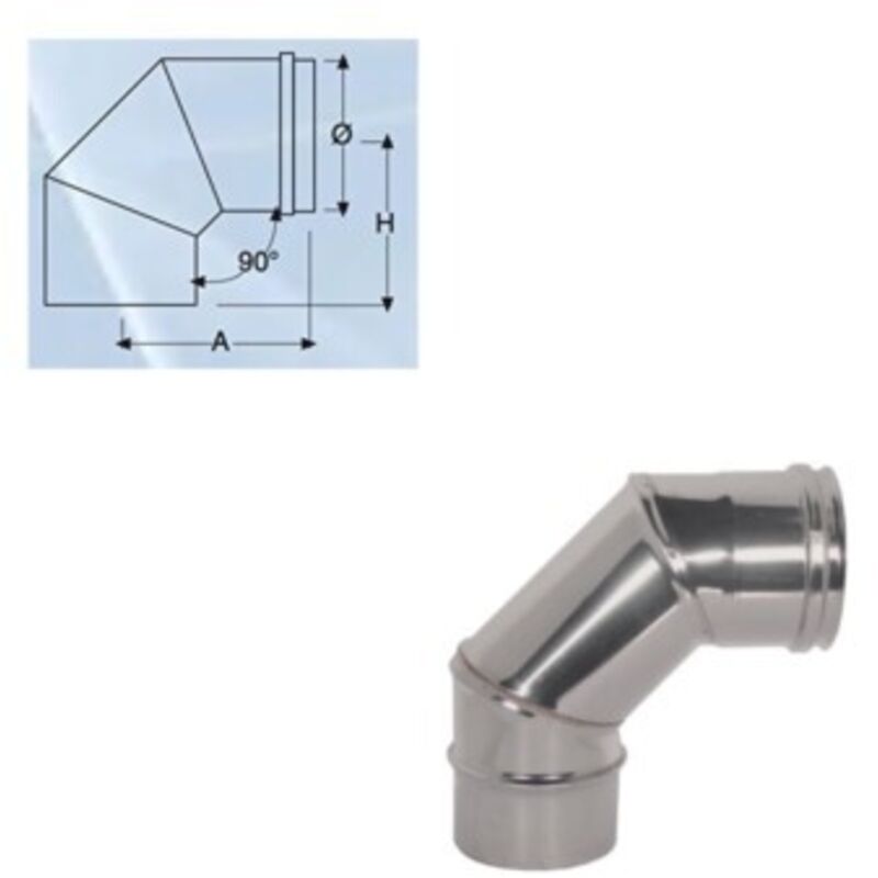 CURVA A GOMITO 90° ACCIAIO INOX AISI 304 150 MM TUBO STUFA STUFE