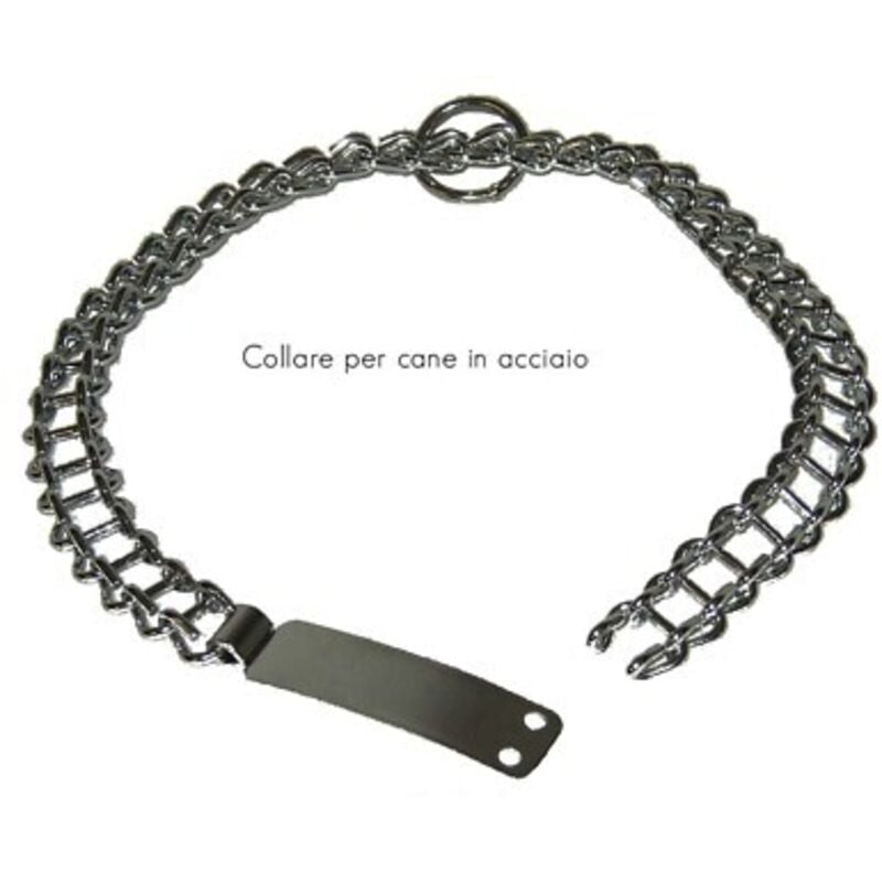 Collare Per Cani In Acciaio Nichelato - Maglia A Scaletta 50cm Con Targhetta Incidibile - Foto 5