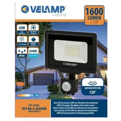VELAMP IS748-5-6500K PADLIGHT5 Projecteur LED noir avec détecteur de VELAMP IS748-5-6500K PADLIGHT5 Projecteur LED noir avec détecteur de