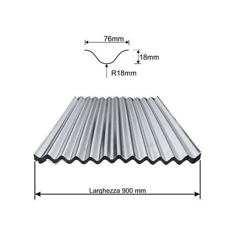Lamiera zincata ondulata a foglio 200x90 cm - spess 0,25 mm copertura tetti