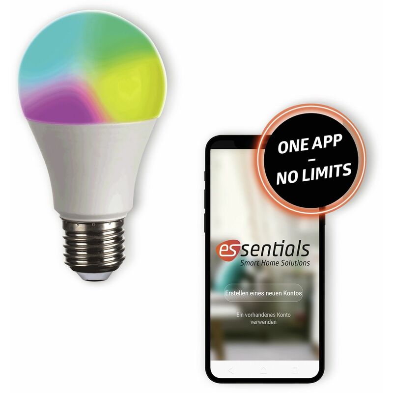 ESSENTIALS LED-Lampe E27, 10 W, 806 lm, EEK G, Birne, RGB