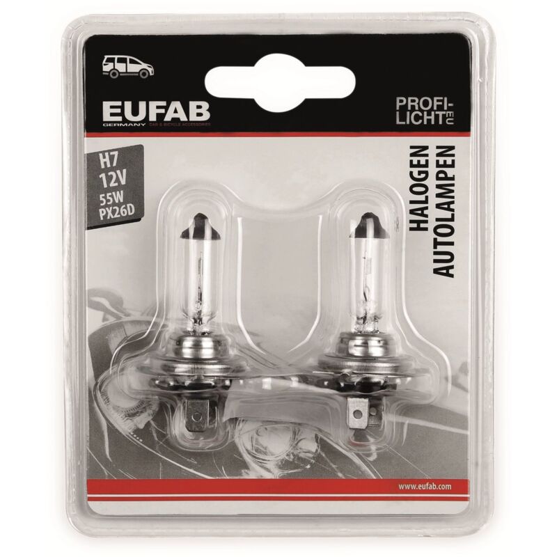 EUFAB Halogen-Autolampe H7, 12V, 55W, PX26D, 2 Stück