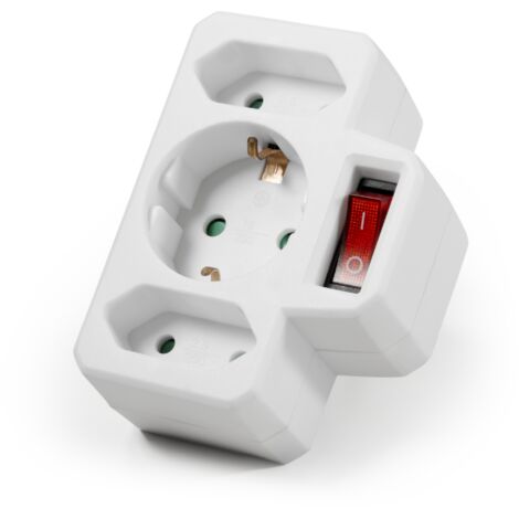MCPOWER Steckdosenadapter, 2x Euro, 1x Schutzkontakt, mit Schalter (1/5)