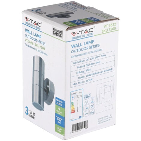 V-TAC Up Down Strahler VT-7622 (7500), 230V, GU10, IP 44, Edelstahl