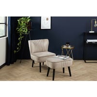 LIFA LIVING Vintage Polstersessel aus Samt & schwarzem Holz, Gepolsterter Esszimmerstuhl in beige, Samthocker Sessel für Wohnzimmer, max. 100kg belastbar - Beige / Cremefarben