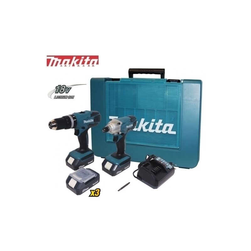 Kit Trapano avvitatore c/percussione + Avvitatore a massa battente c/batteria  di riserva 18V Litio