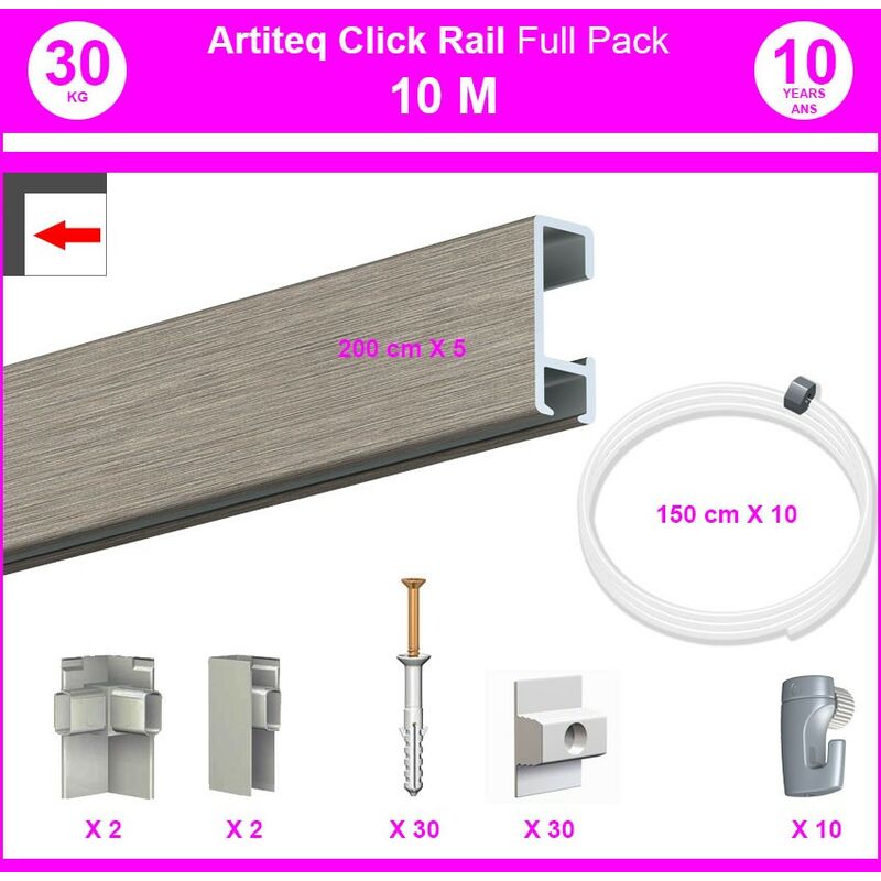 Kit cimaise complet Artiteq Click Rail pour suspension de tableaux 4 m  blanc, autre-materiel-de-fixation