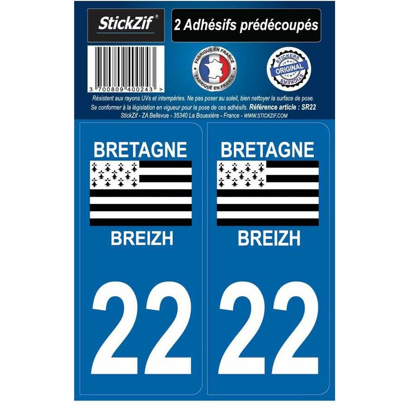 22 Côtes d'Armor fond noir Bretagne Breizh sticker autocollant plaque  immatriculation auto