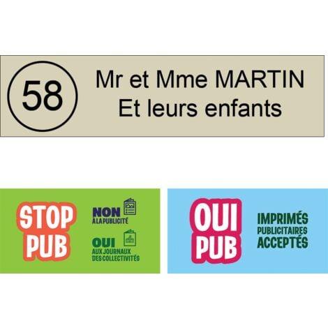 Plaque nom logo STOP PUB boite aux lettres Decayeux (100 x 25 mm