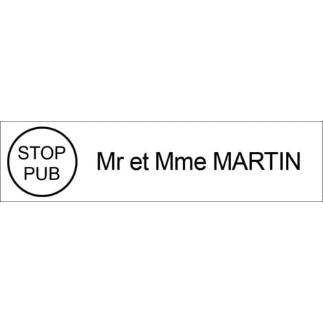 Étiquette Nom - Stop pub pour boîte aux lettres personnalisée par gravure  laser · 100 x 25 mm standard | 2 lignes