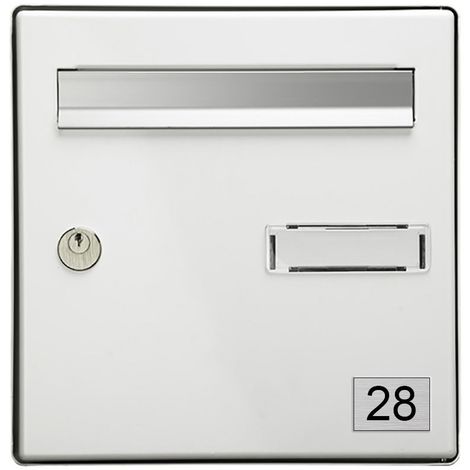 Numéro pour boite aux lettres personnalisable rectangle petit format  (50x35mm) gris argent chiffres noirs