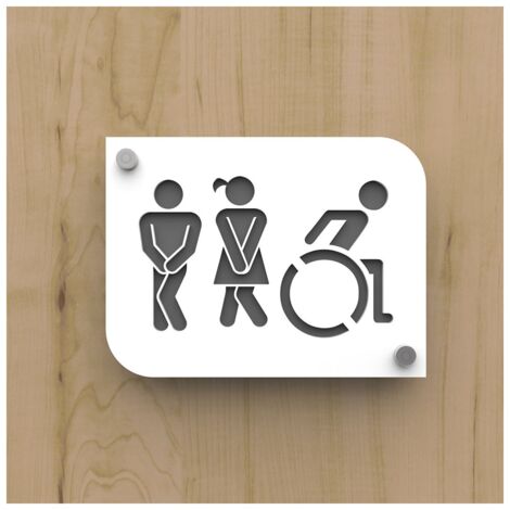 Plaque De Porte Design Toilettes Trio Hommes Femmes Handicapes Pmr Pictogramme Wc Homme Femme Pmr Blanc