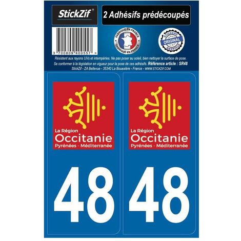 2 Stickers autocollant plaque immatriculation09 Midi-Pyrénées Armoiries
