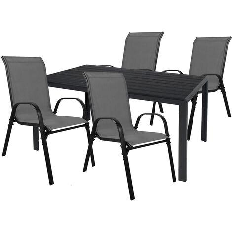 Gartengarnitur 5-teilig 180x90cm Schwarz/Anthrazit/Schwarz Non-Wood-MMC372233+4xMMC330888 (1/3)