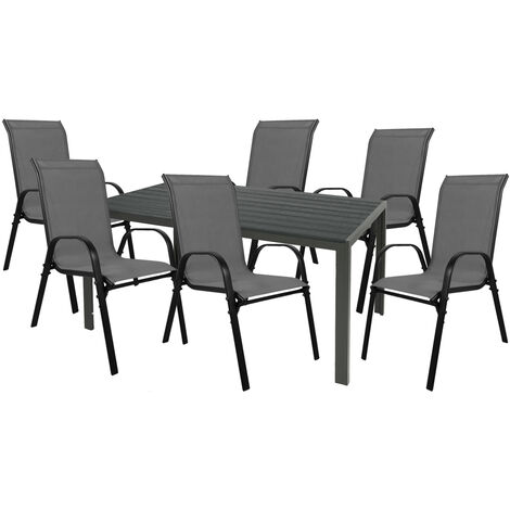 Gartengarnitur 7-teilig 150x90cm Schwarz/Anthrazit Non-Wood-M691892+6xMMC330888 (1/3)