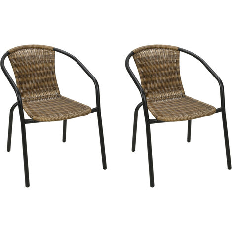 2 Stück Bistro Stapelstuhl Stahl / Rattan, Schwarz/Cappuccino-X58000050-2 (1/4)
