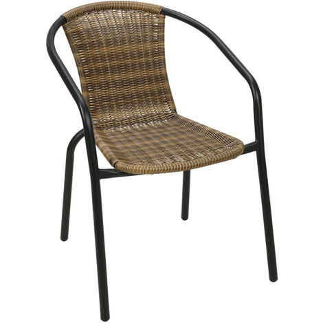 Bistro Stapelstuhl Stahl / Rattan, Schwarz/Cappuccino-X58000050-1 (1/3)