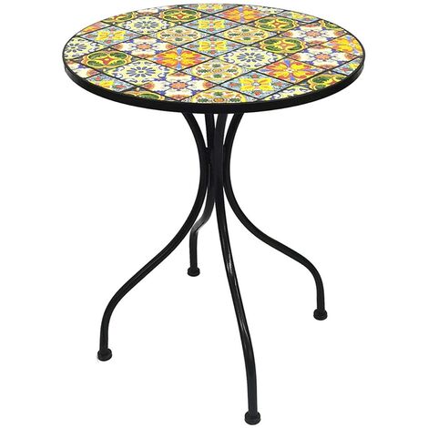TrendLine Gartentisch Provence – Runder Mosaik-Beistelltisch, 60 Cm Ø, 72 Cm Hoch, Keramikplatte, Eisenrahmen, Für 2–4 Personen, Wetterfest Outdoor Tisch Eisenrahmen Robust