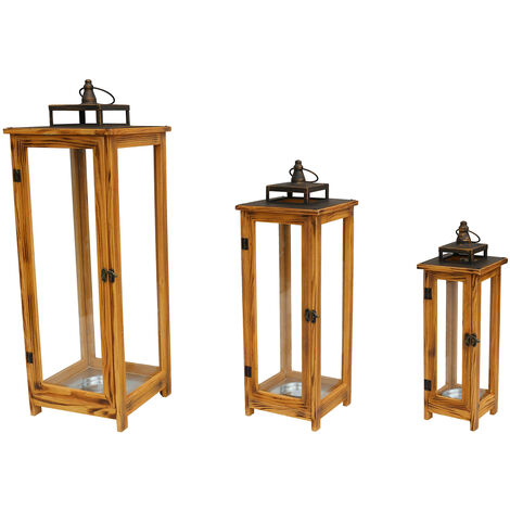 3er XXL Holz-Laternen Set braun-DMC8143