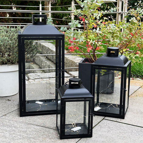 3er Laternen Set Metall Schwarz 29,5/42,5/63cmDMC8144