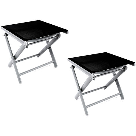 2 Stück Alu Fußhocker klappbar Silbergrau/Schwarz-MMC5001S-2