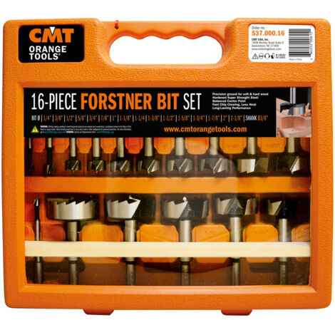 CMT – Set di 16 punte Forstner S=3/8 D=1/4 2-1/8 DX – Per fori precisi su legno tenero – Attacco cilindrico – Taglio netto senza schegge (1/4)