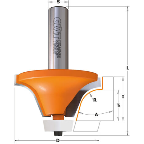 Fresa cmt a raggio concavo 12,7 mm, altezza di taglio 19 mm