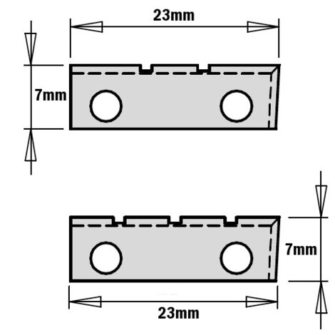 790.230.3R-X2 SET 2 COLTELLI 23x7x1.5mm 3-RT HW-MG (per fresa Ø16mm DX)