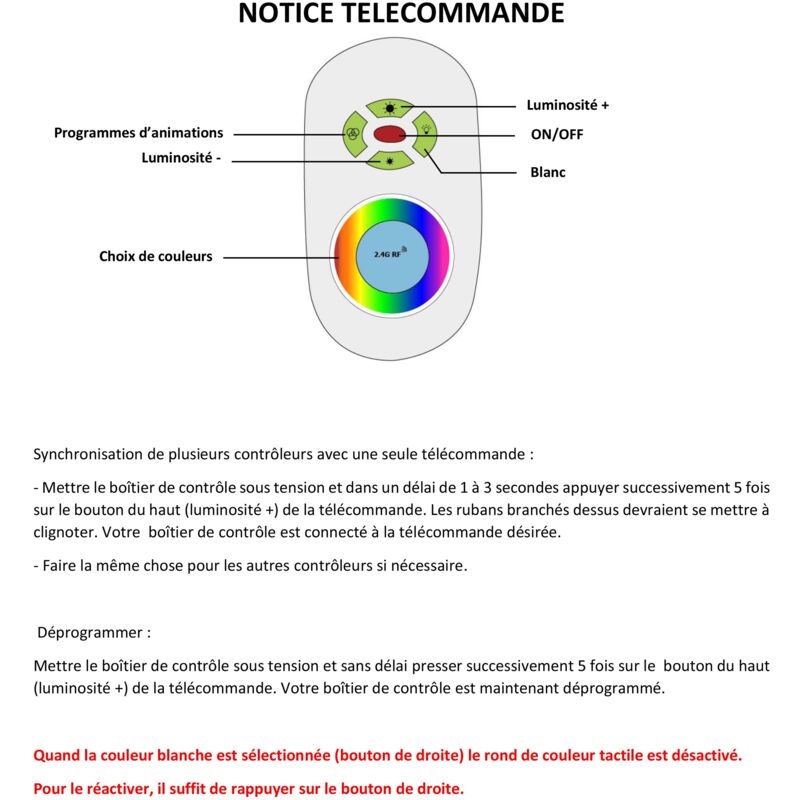 Contrôleur/télécommande Radio RF pour ruban LED couleur RGB 12V