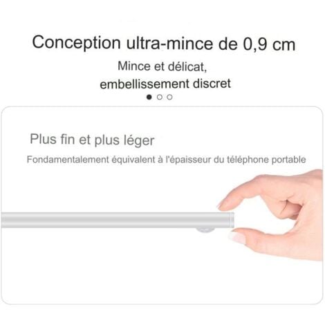 Réglette LED effet néon avec détecteur de mouvement et batterie rechargeable USB en CCT pose facile.  Dimension: 80cm