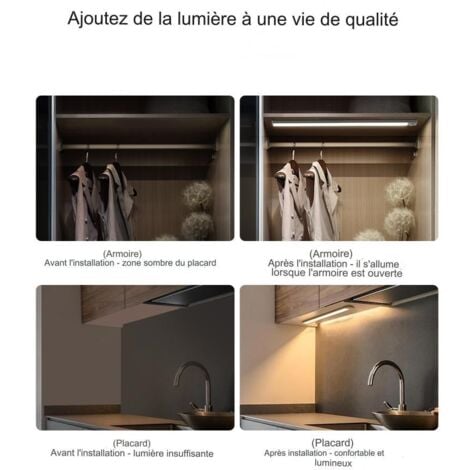 Réglette LED effet néon avec détecteur de mouvement et batterie rechargeable USB en CCT pose facile.  Dimension: 80cm