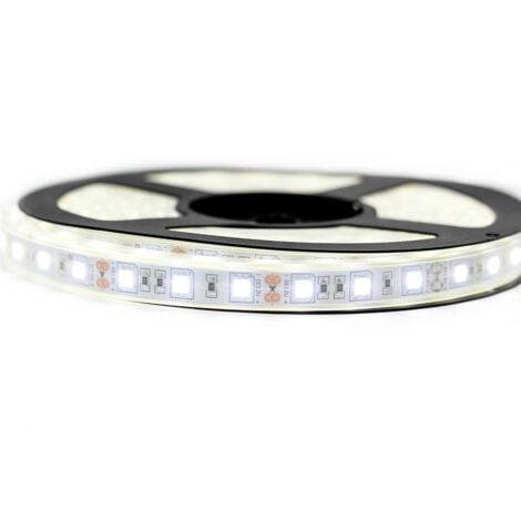 Kit Ruban 12V Professionnel 5050 - 60 leds/m - 5 ou 10 mètres au choix - Blanc froid étanche (IP67)  Longueur: 5 mètres - Transformateur: Alimentation Inclus