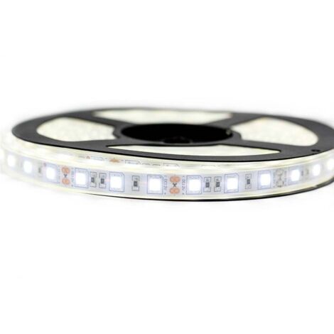 Kit Ruban 12V Professionnel 5050 - 60 leds/m - 5 ou 10 mètres au choix - Blanc froid étanche (IP67)  Longueur: 10 mètres(2x5m) - Transformateur: Alimentation inclus