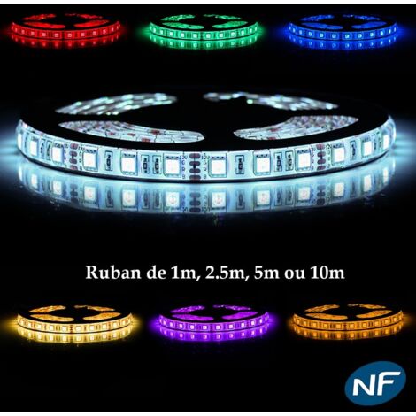 Ruban Professionnel RGB 5050 - 60 leds/m  1 à 10 mètres au choix (IP65)  Controleur- telecommande: Contrôleur télécommande Non-inclus - Transformateur: Alimentation Non-Inclus - Longueur: 1 mètre