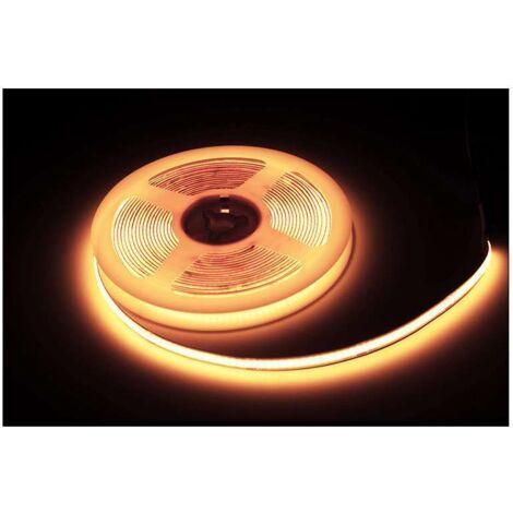Ruban LED COB 12V de 480 LED  au mètre blanc Chaud de 5 Mètres en IP20  Transformateur: Alimentation Non-Inclus